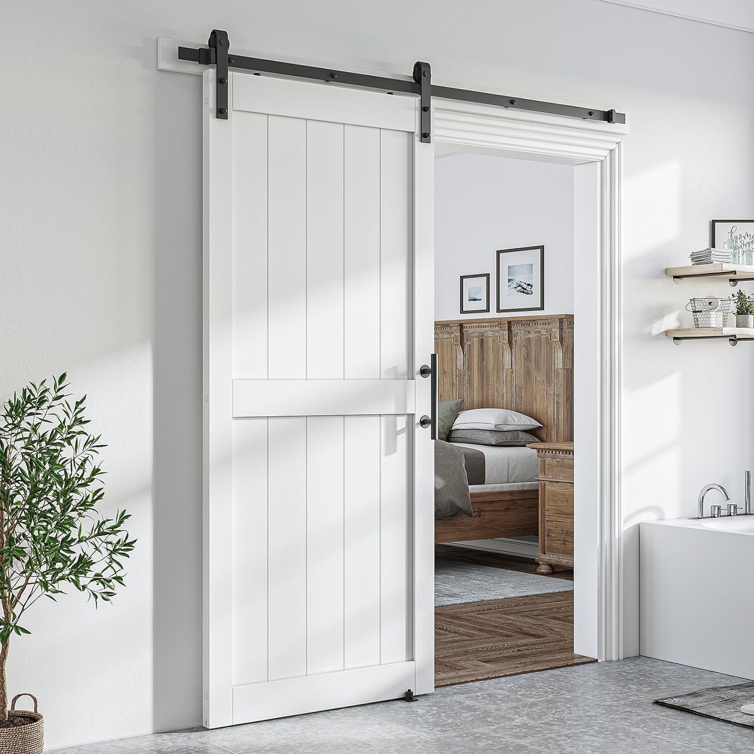 SMARTSTANDARD White Sliding Barn Door with Hardware, 36 x 80 Inches