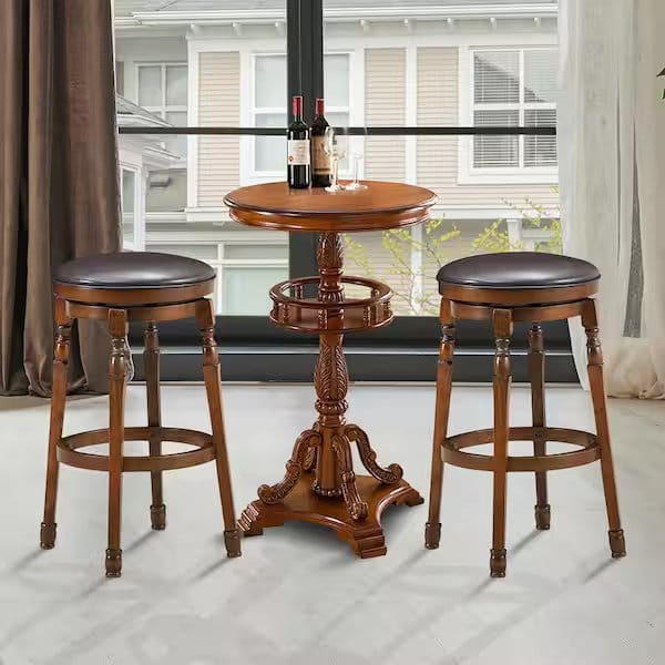 29 in. Walnut Wood Swivel Bar Stool Faux Leather Padded Dining Kitchen Pub Chair(Set of 4)