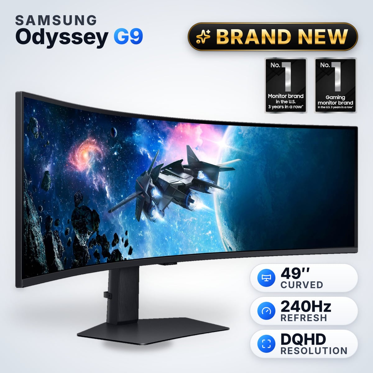 49" Samsung Odyssey G9 Series DQHD 1000R Curved Gaming Monitor – New