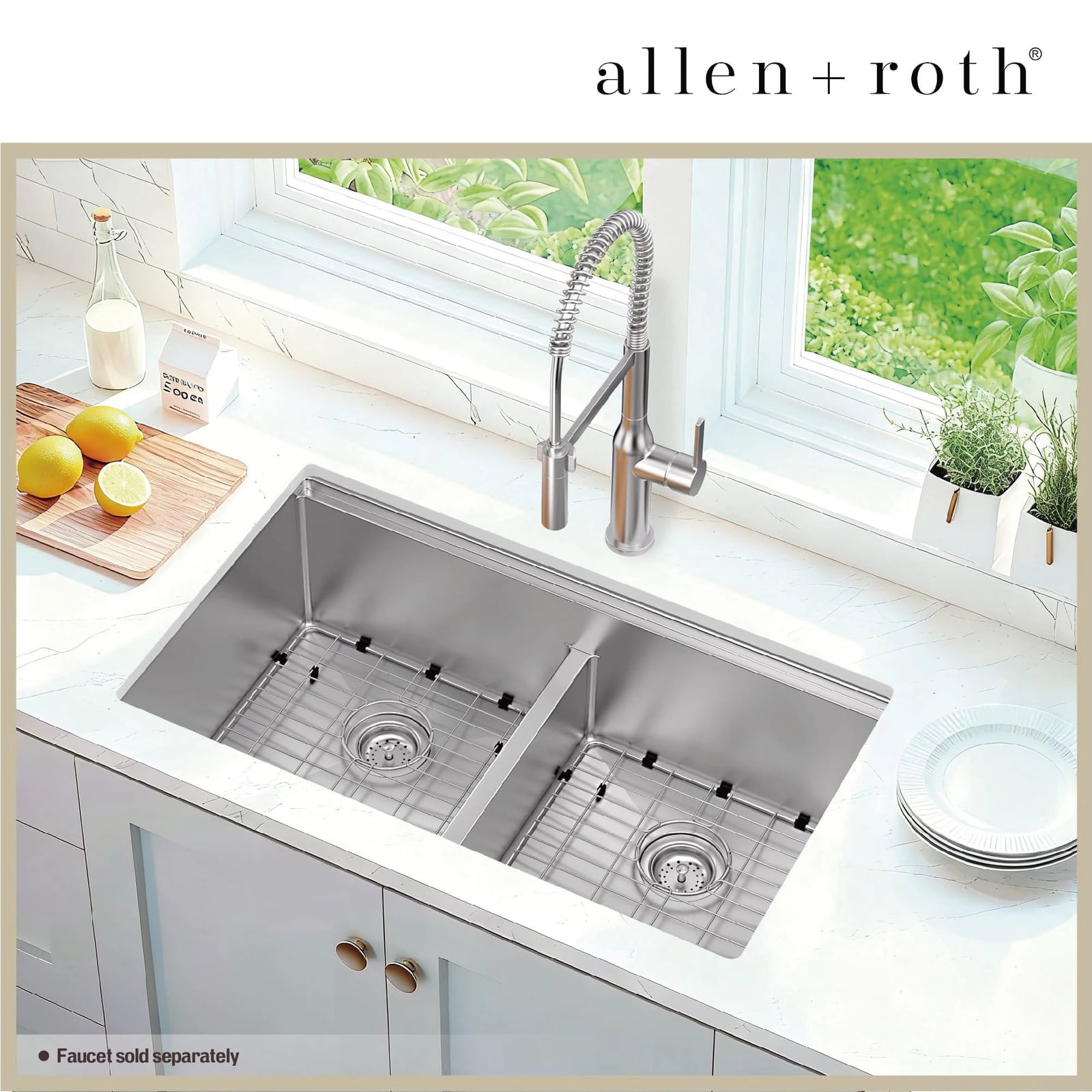 Allen 32" x 19" Stainless Steel Double Equal Bowl 16-Gauge Kitchen Sink – Open Box