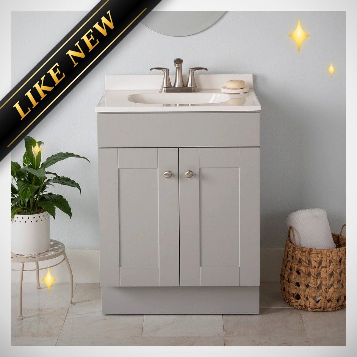 24-in Light Gray Single Sink Bathroom Vanity with White Cultured Marble Top