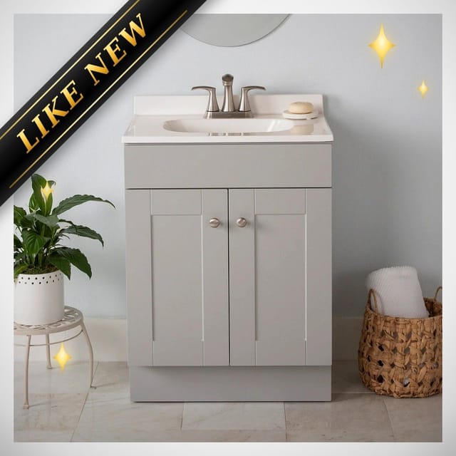 24-in Light Gray Single Sink Bathroom Vanity with White Cultured Marble Top