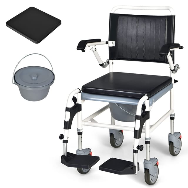 4-in-1 Bedside Commode Wheelchair with Detachable Bucket – New