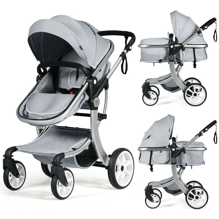 Silver 2-in-1 Foldable Baby Stroller