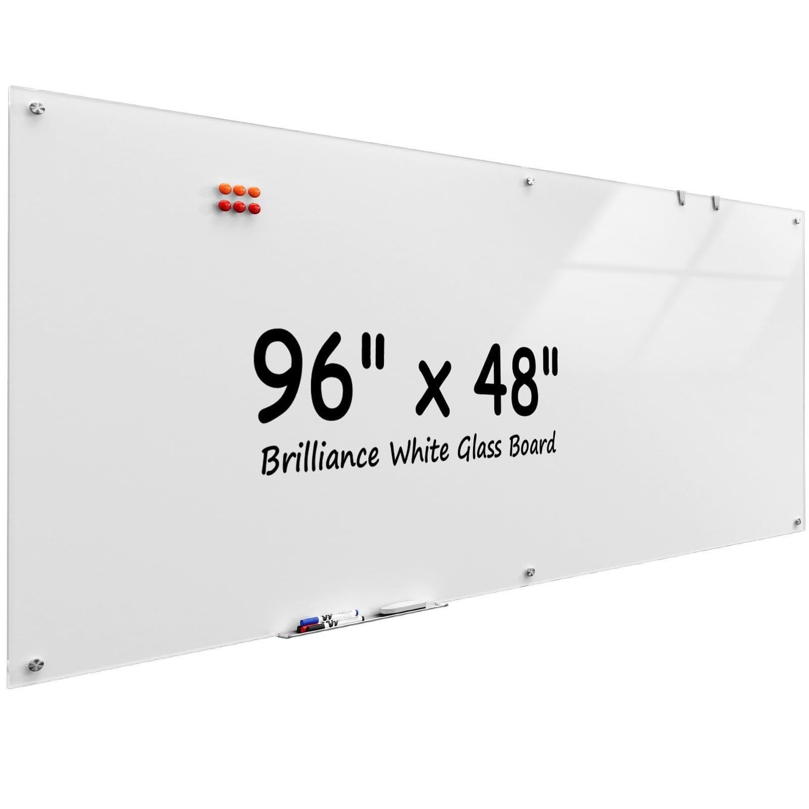 96" x 48" Glass Whiteboard Wall Mounted – Open Box