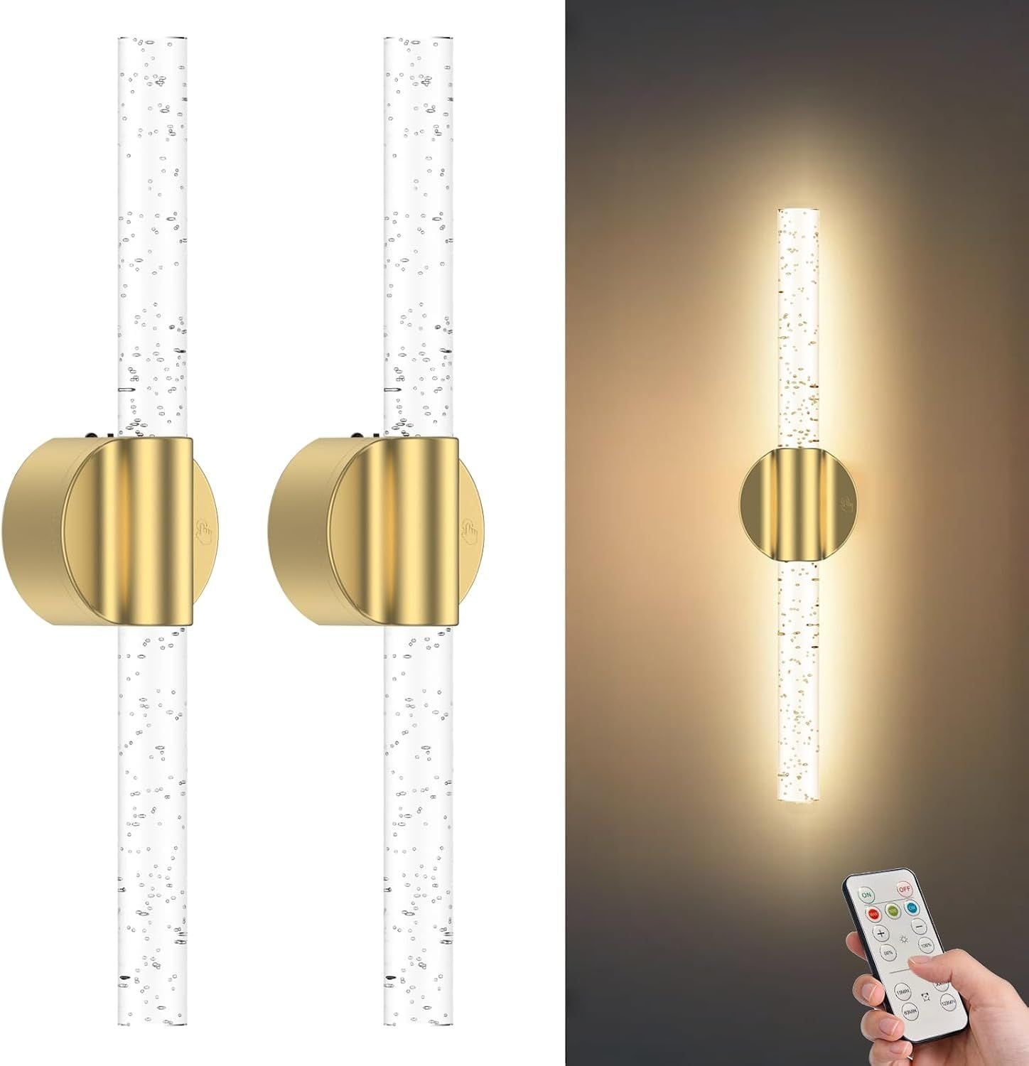3CCT Dimmable Battery Wall Sconces Set of 2 – Gold – Open Box