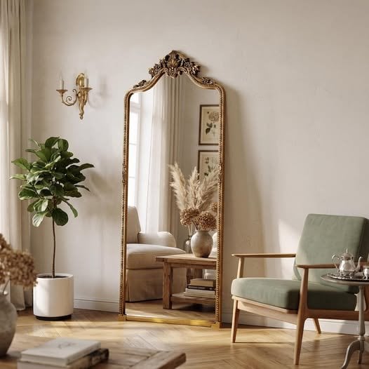 69" x 28" Full Length Floor Mirror Vintage Ornate Baroque Carved Frame – New