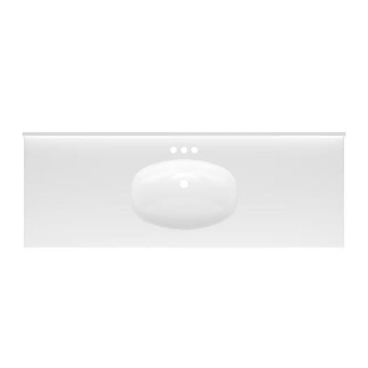 61-in White Cultured Marble Single Sink 4-in Centerset Faucet Mount Bathroom Vanity Top