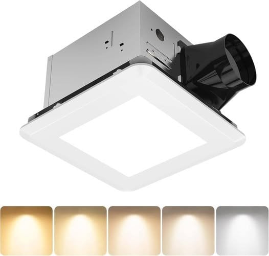AHAWILL 100 CFM Ultra Quiet Bathroom Exhaust Fan with Light,0.9 Sones,5CCT Dimmable,Ceiling Opening
