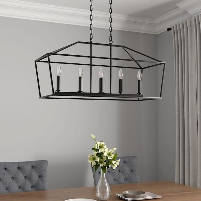 34" Allen + Roth Lane 5-Light Linear Pendant – Matte Black – Like New