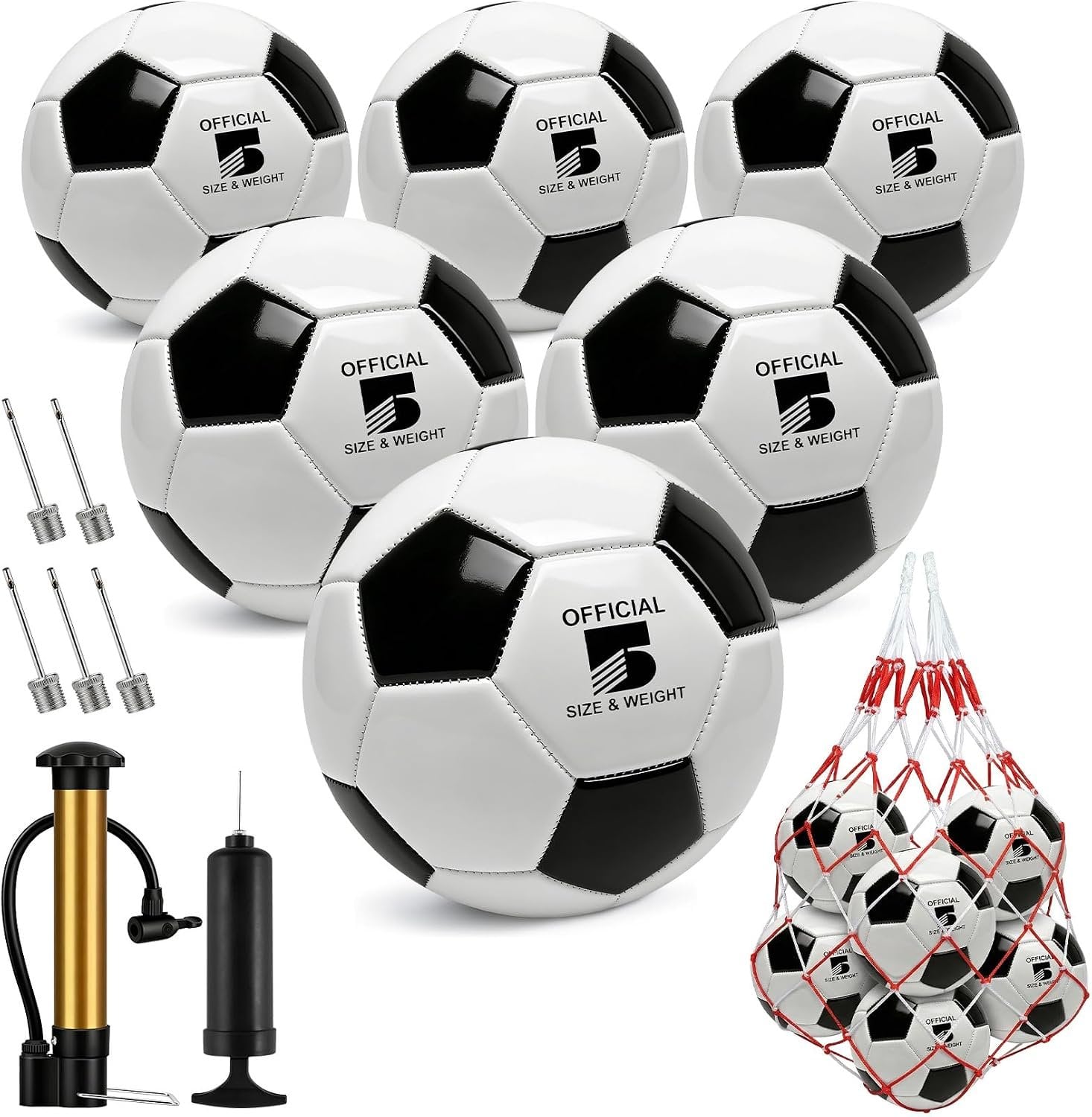 Hualleko 6-Pack Size 5 Soccer Balls – Black and White – Like New