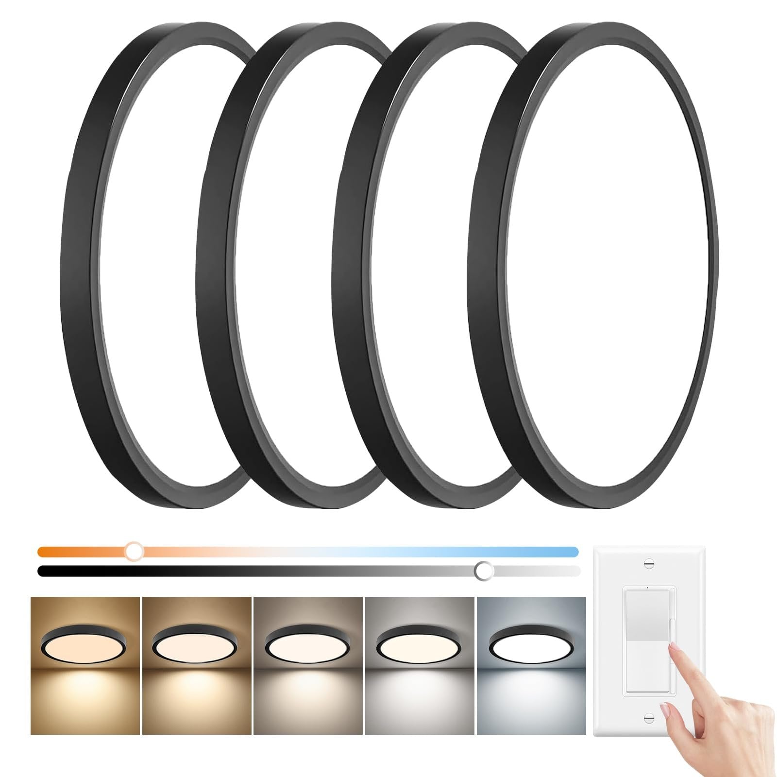 15.8" Dimmable Black LED Flush Mount Ceiling Light - 3 pieces