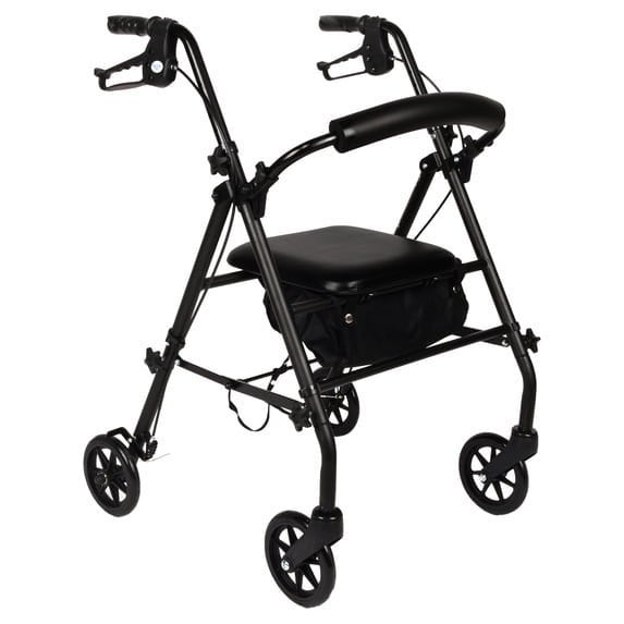 Rolling Walker Rollator with Seat, Black, 350-Lb Capacity – Open Box