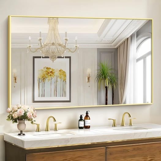 60" x 36" Gold Bathroom Mirror for Wall – NEW