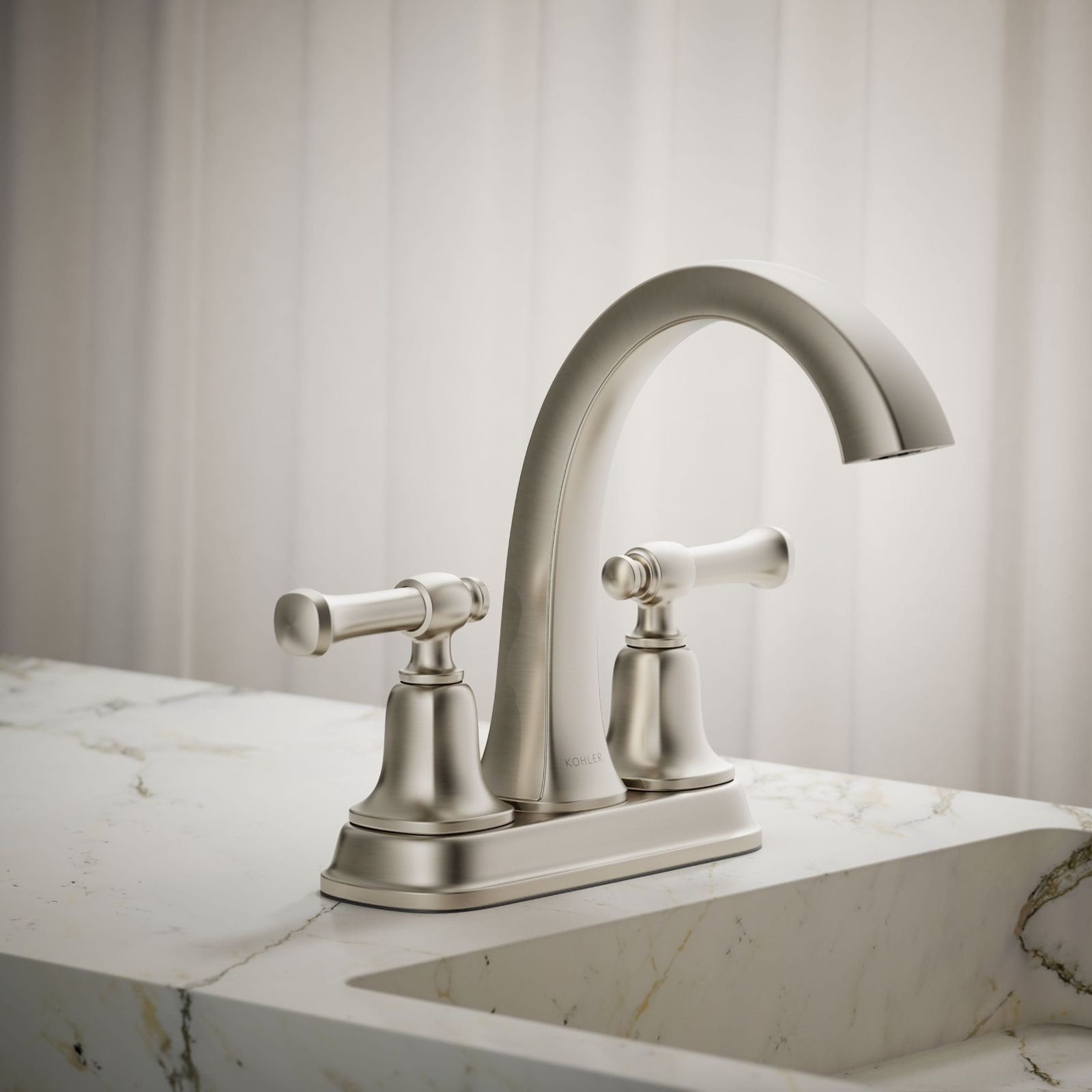 4" KOHLER Florez Vibrant Brushed Nickel Centerset 2-Handle WaterSense High-Arc Bathroom Sink Faucet