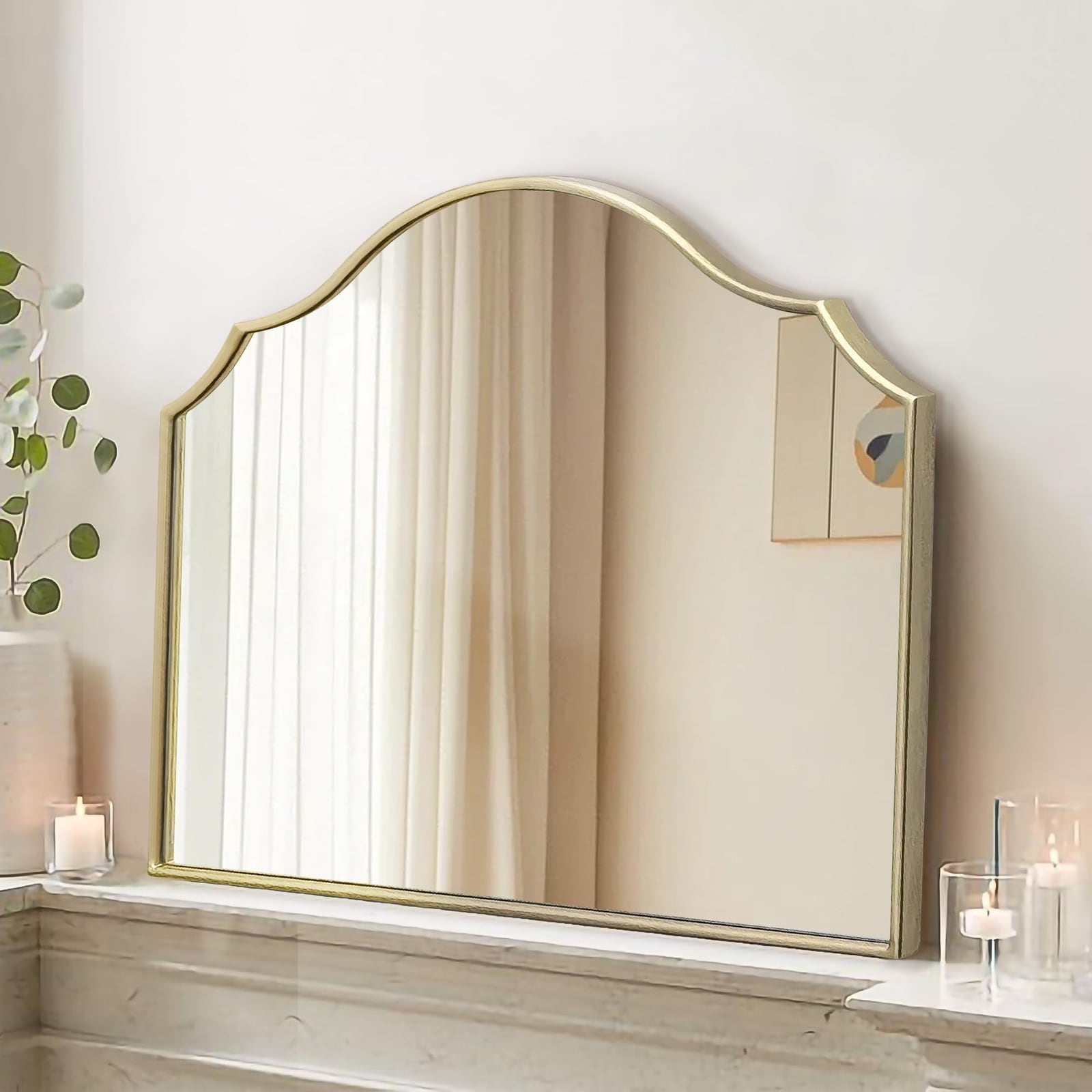 32" x 24" Besdomus Gold Wooden Vanity Mirror – New